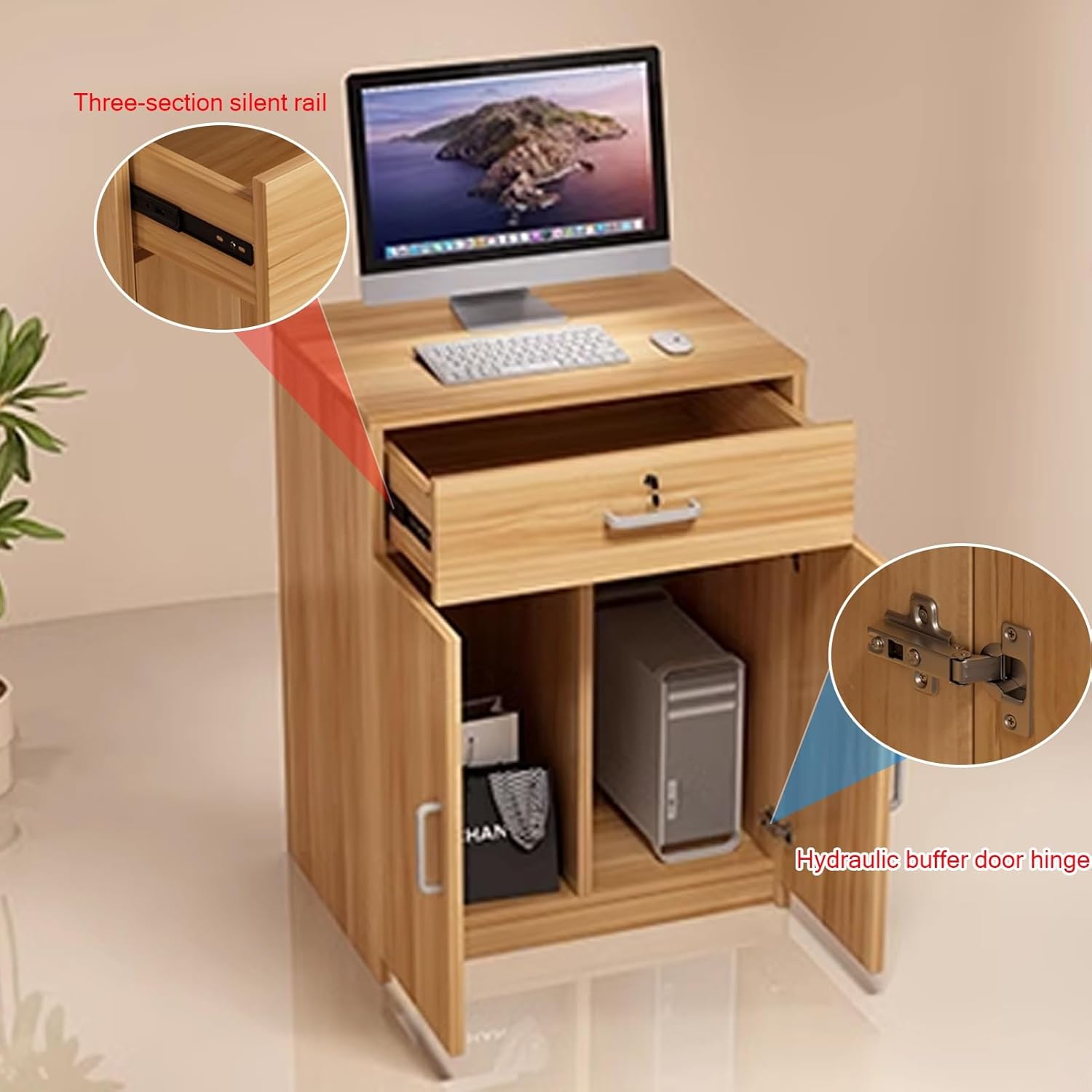 Reception Desk, Simplicity Front Counter Desk, Reception Room Table, Reception Counter with Lockable Drawers, Lobby Retail Checkout Counter Table(Red,31.4inch/80cm)