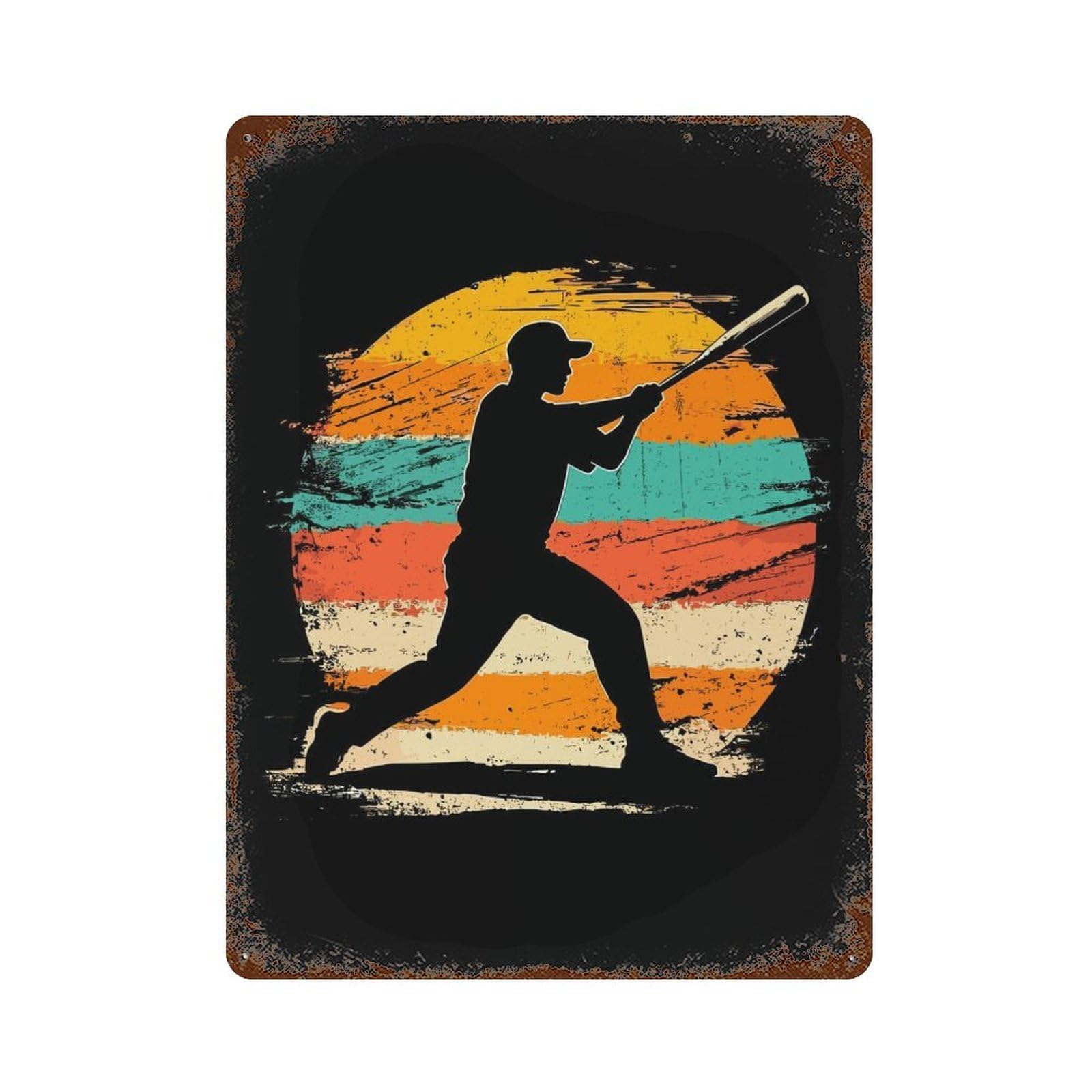 Baseball Player Silhouette Rusty Metal Tin Sign 15.7"x11.8", Ideal for Farmhouse, Kitchen And Entryway Decor