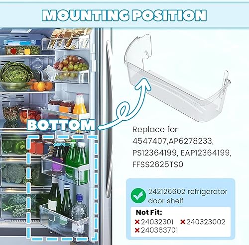 Miniatura 4 de Kojem 242126602 Estante para puerta de refrigerador (inferior) compatible con Frigidaire Electrolux Refrigerador AP6278233 FFSS2625TS0 AP6278233
