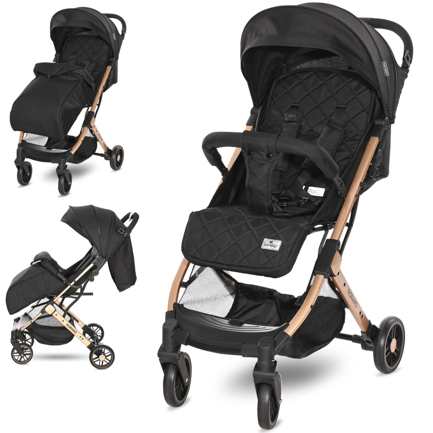 Lorelli Wózek dziecięcy Fiorano, wózek podróżny, mały wózek składany, lekki, tylko 7,5 kg, kompaktowe siedzisko sportowe do 15 kg, wózek dziecięcy z systemem składania jedną ręką i dodatkowym uchwytem