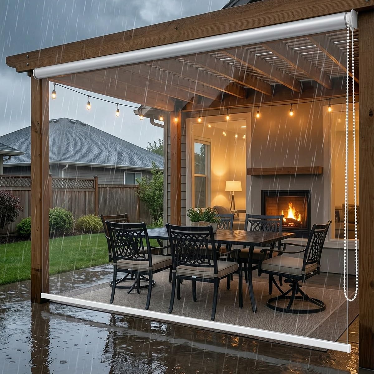 Transparentes HD-PVC-Rollo, wetterfest, wärmedämmend, robuster Zugluftstopper ohne Kordel für Terrasse, Balkon, Veranda, Garage, Wintergarten. Klare Sicht, pflegeleicht, sehr langlebig(95Wx190Hcm)