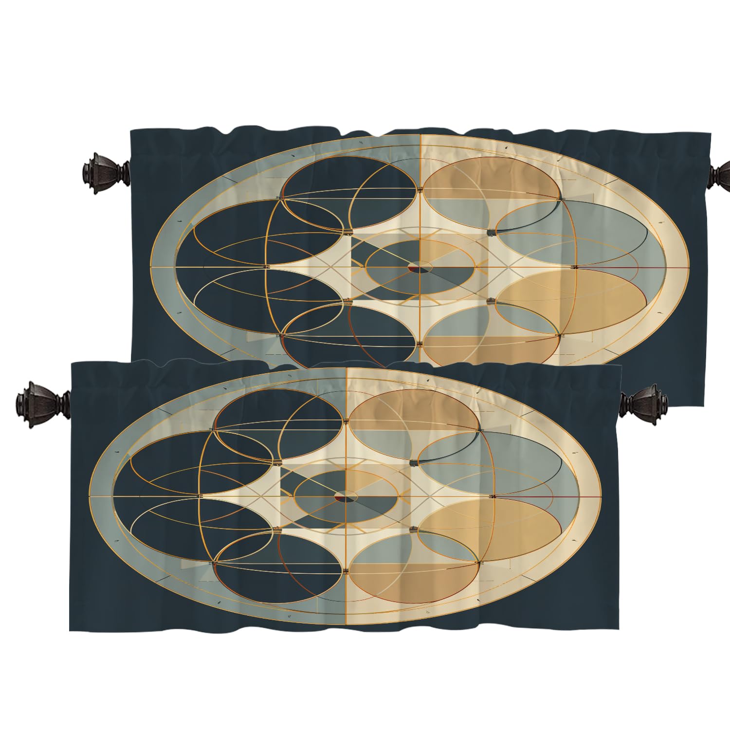 Batmerry Geometric Patterns Valance Curtains, Circular Design Window Treatment Kitchen Valances Multilayer Polyester Blackout for Living Room/Bathroom