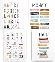 Papierschmiede Kinderposter 4er Set DIN A2 | ABC Zahlen Kalender Lernposter Fürs Kinderzimmer