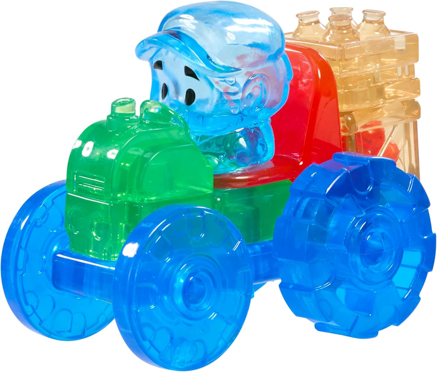 Jelly Block Tractor Kit - 12 Soft Touch Building Blocks - 1 Tractor, 1 Farmer and Accessory - Sensory Building Set for Children from 2 Years Old - Expandable & Flexible Blocks