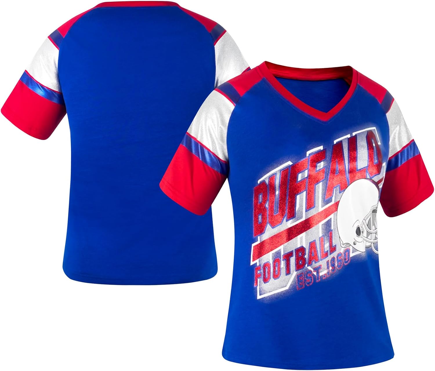 Womens Football Fans Athletic City Raglan T-Shirts - Blue & Red
