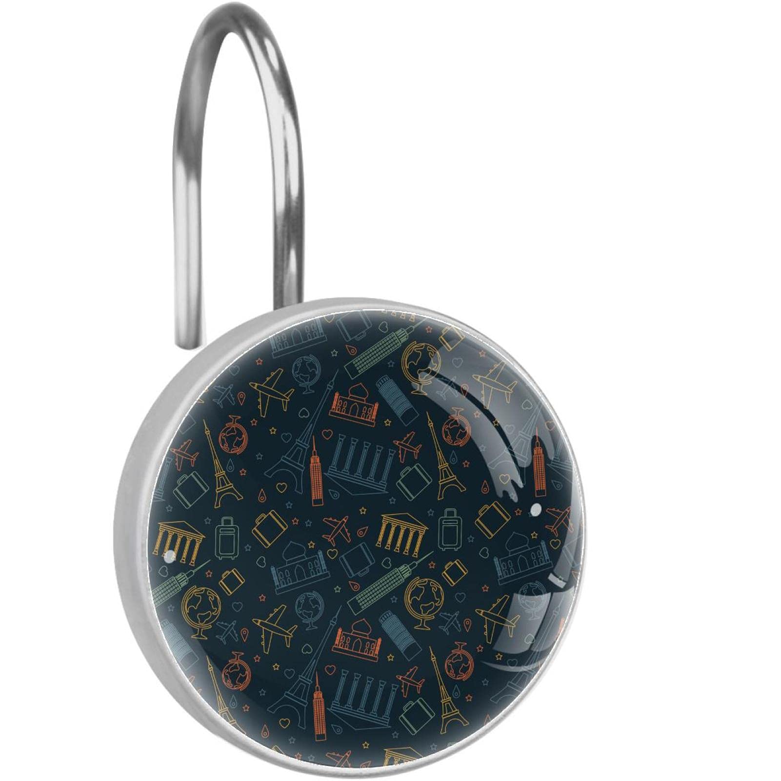 Anneaux rideau de douche Tour Eiffel en acier inoxydable premium x12