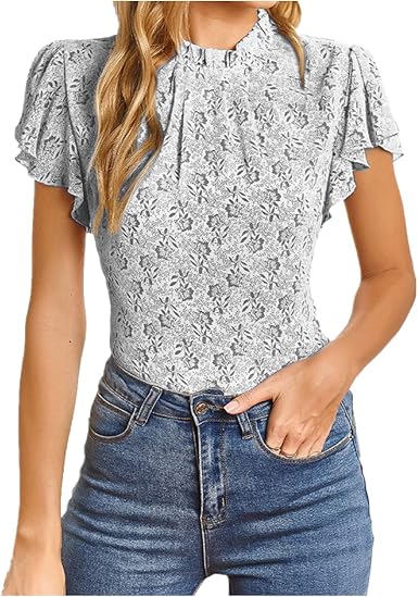 Amazon.com: Guoluoso Blusas de verano para mujer, 2022, con cuello alto  falso, estampado floral, con volantes, manga casual, ajustadas, blusas  elegantes : Deportes y Actividades al Aire Libre