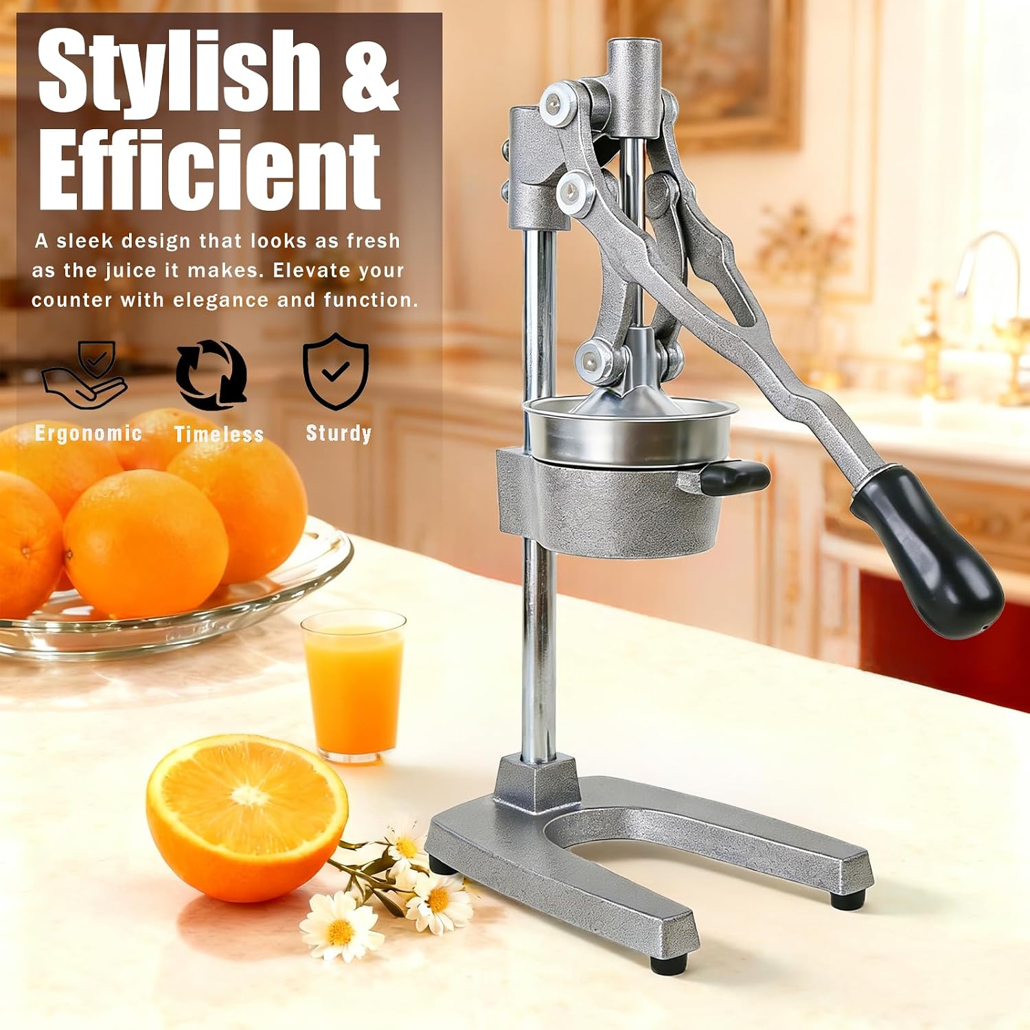 Kitchen Cast Iron Juicer - Easy-to-Clean Heavy-Duty Manual Juicer, Professional Citrus Juicer - Stainless Steel Lemon Squeezer - Manual Citrus Press & Orange Squeezer - Orange Juicer (Silver)