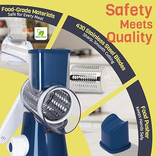 Miniatura 7 de Rallador giratorio de queso, manivela de mano, trituradora de 3 cuchillas, rallador de queso para cocina, herramienta de cocina multifuncional para