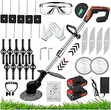 Strimmers Electric Cordless Grass Strimmer Metal Blade Strimmer with Power Display 24V ×2 Lithium Battery Fast Charger and Four Kinds Spare Blades for Garden Clearing Weeds Flower Trees