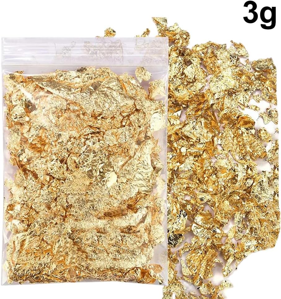 Cozylkx Shiny Metallic Foil Paper Flakes- 3g per Bag, for Resin DIY Crafts, Nail Art, Painting, Crafts Decor and Jewelry Making, Gold