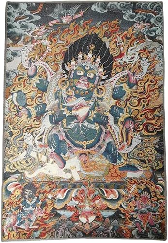 Miniatura 1 de Tapiz de seda bordado de budismo Tíbet Thangka de seda de 6 brazos Mahakala Wrathful Deity Tangka Fengshui para colgar en la pared para decoración