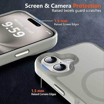 URUCHI Güçlü Manyetik Telefon Kılıfı, [Mag-Safe ile Uyumlu] [Askeri Düzey Düşme Koruması] [Güçlü Silikon Kenarlar] İnce Yarı Saydam Mat Koruyucu Kılıf (Gri, iPhone 16 6,1 inç)
