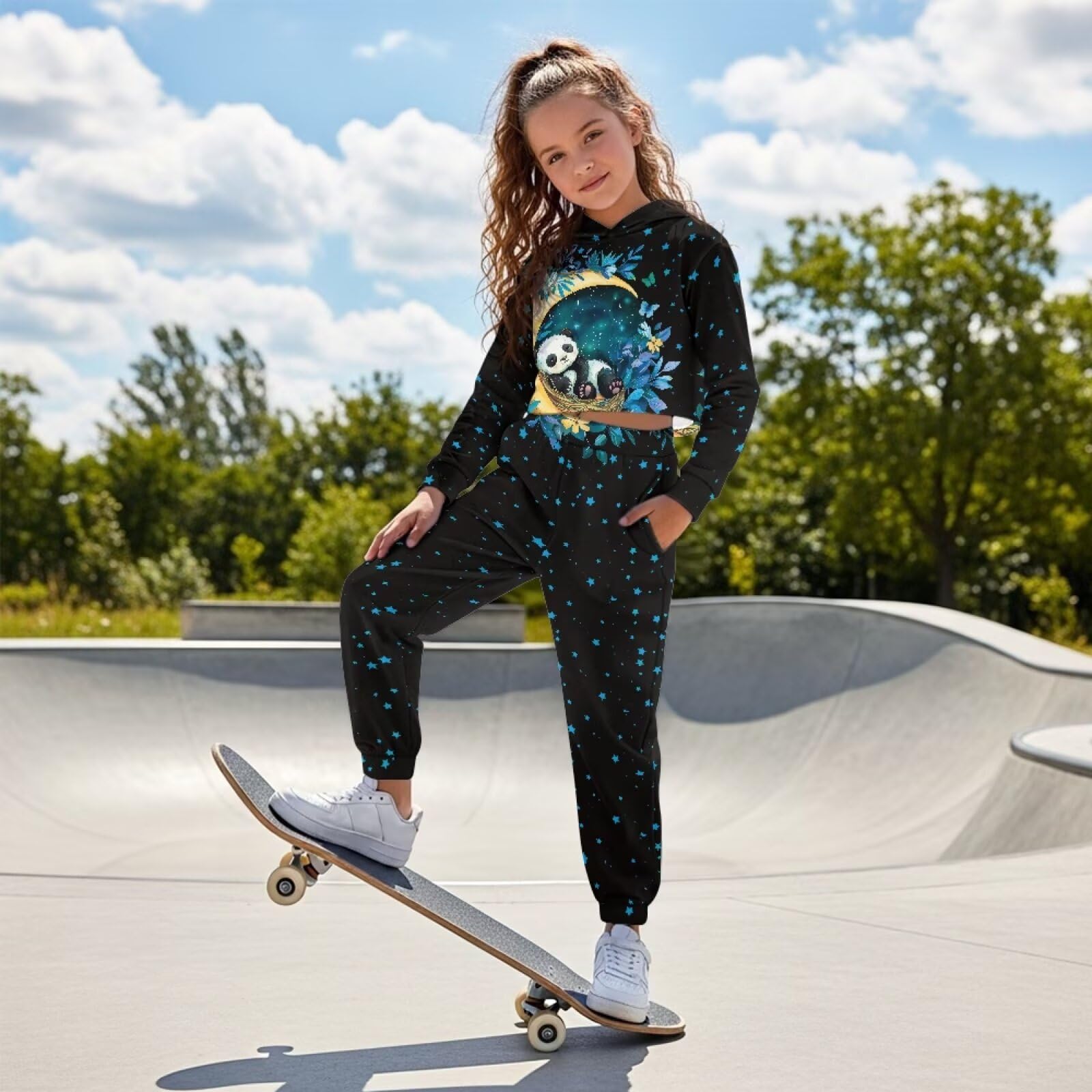 chaqlin Dziewczęcy dres z kapturem, spodnie, 2 szt., top dresowy, dla dziewcząt, topy, spodnie, odzież sportowa, strój do joggingu, dla dzieci w wieku 4-13 lat