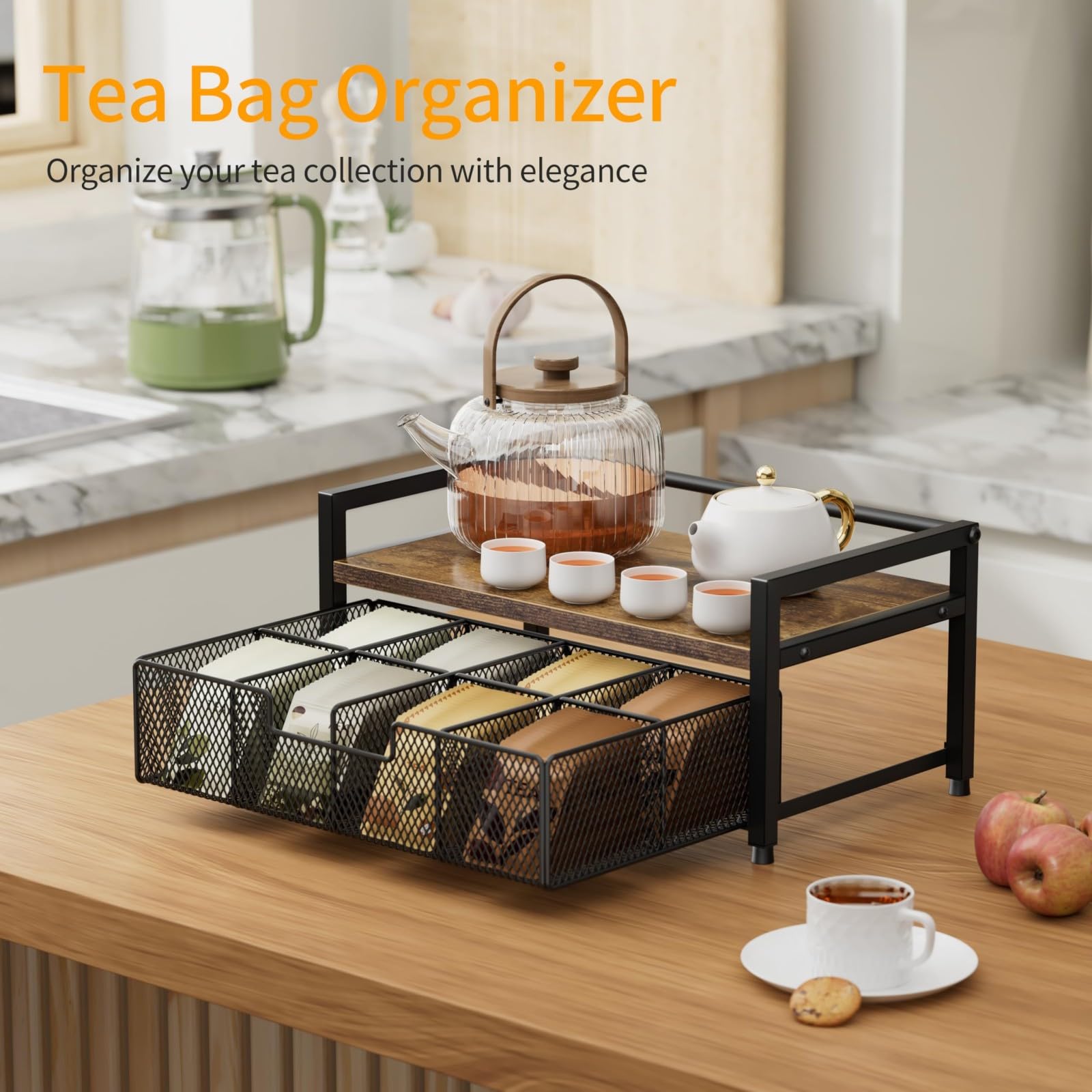 Organiseur de tiroir avec 8 compartiments pour une organisation facile du café et des accessoires dans la cuisine. Rangement élégant