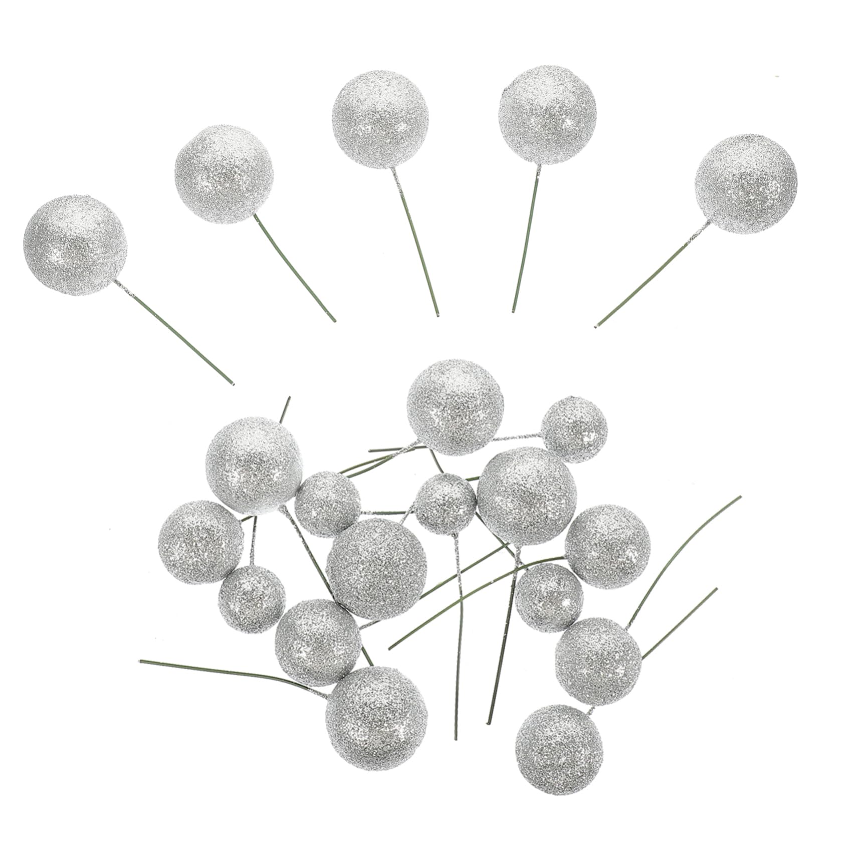 MAGICLULU 20 Pièces Boules de Décoration pour Gâteaux Argentées à Paillettes, en Écume et Fer, pour Cupcakes, Mariage et DIY