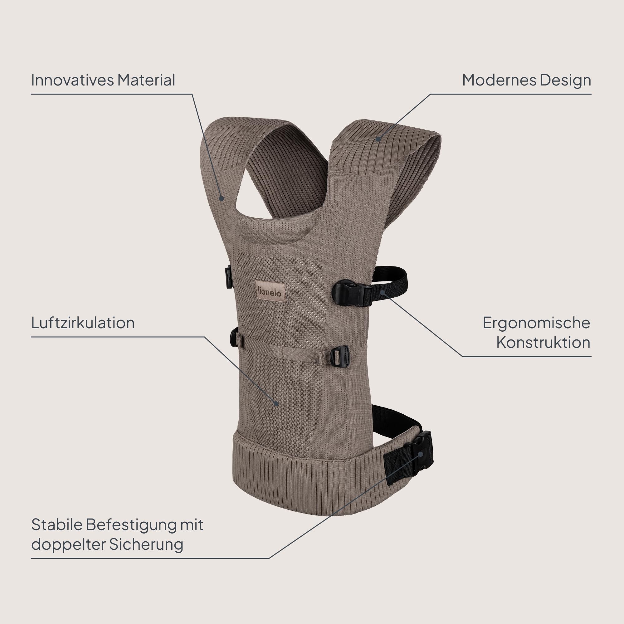Lionelo Mabel Ergonomische Babytrage, Atmungsaktiv und Leicht, 2 Tragepositionen Vorne und Hinten Tragbar, Weiches Netzmaterial, Baby Carrier für Kleinkind, Ab 4 Monaten bis 15 Kg, Kreuztragesystem
