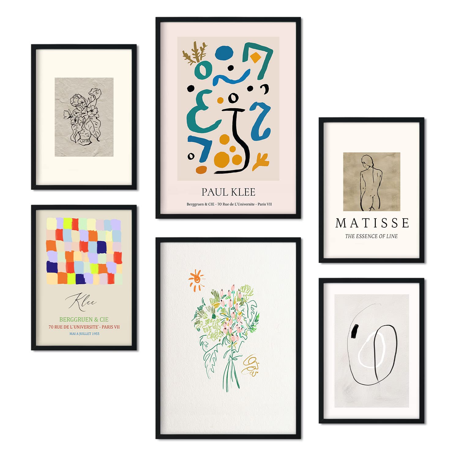 Nacnic Set of 6 Modernism posters. Collection of posters in collage aesthetic for interior decoration. Sizes A3 and A4. Black frame.