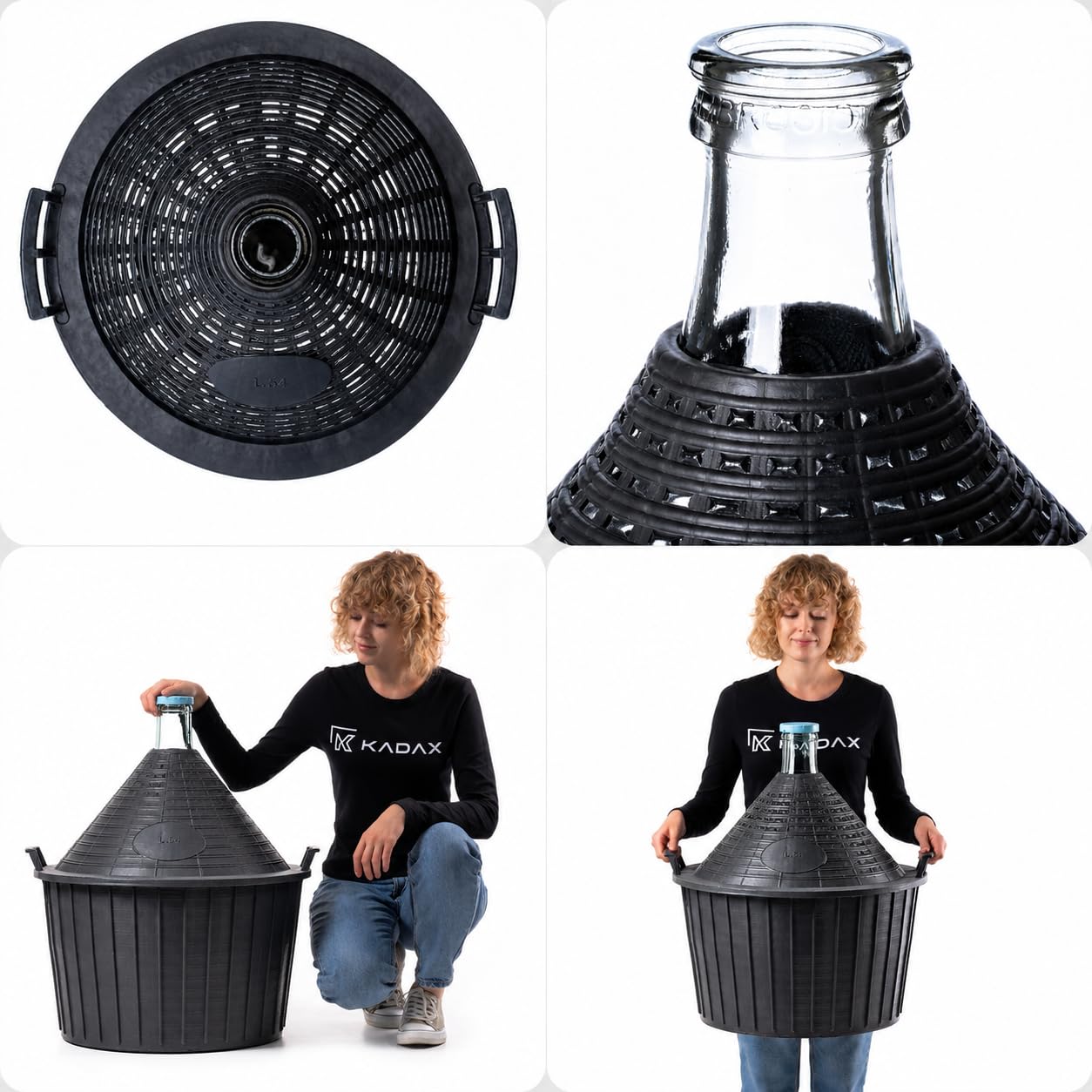 Set di fiasca in vetro KADAX 54L, fiasca per fermentazione con cestino in plastica e accessori per fermentazione, tappo in gomma, tubicini di fermentazione, apertura stretta, palloncino per vino