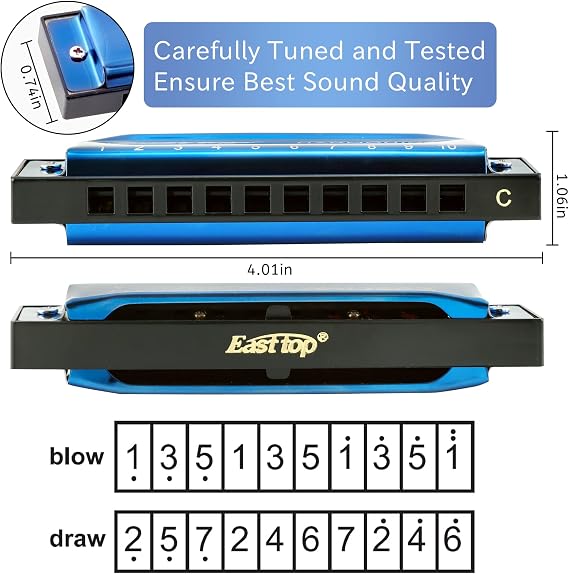 East top Harmonica Set of 3,10 Holes Diatonic Mouth Organ Harmonicas Set with 3 keys, A, C, G key for Adults, Band Player and Students, as Gift