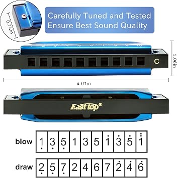 East top Harmonica Set of 3,10 Holes Diatonic Mouth Organ Harmonicas Set with 3 keys, A, C, G key for Adults, Band Player and Students, as Gift