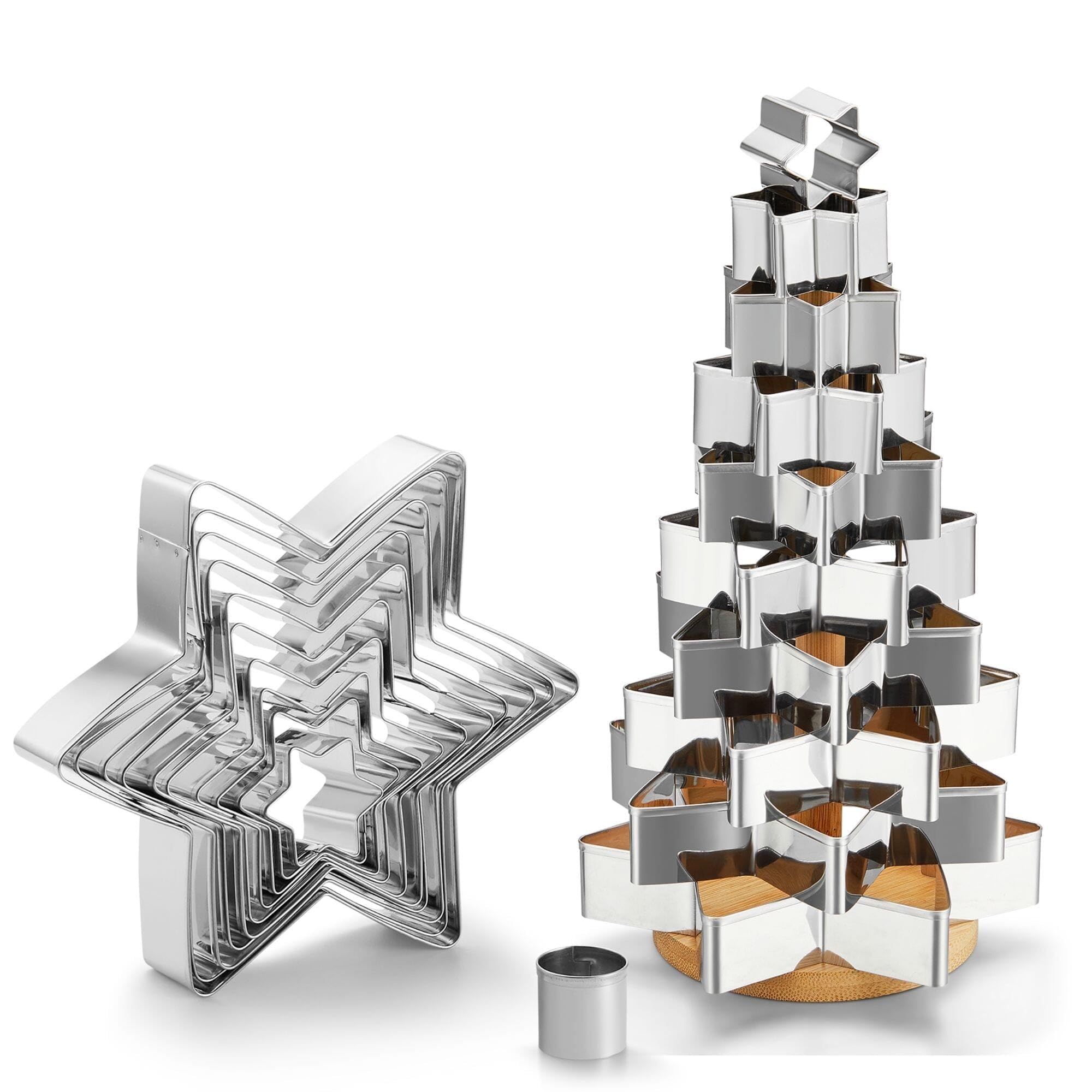 Star Cookie Cutter Set, 10 PCS Star Shaped Biscuit Molds, 3D Christmas Tree Cookies with Like Cookie Display, 5.5in~1.2in Cutter for Holiday Winter Christmas, Come with Storage Box