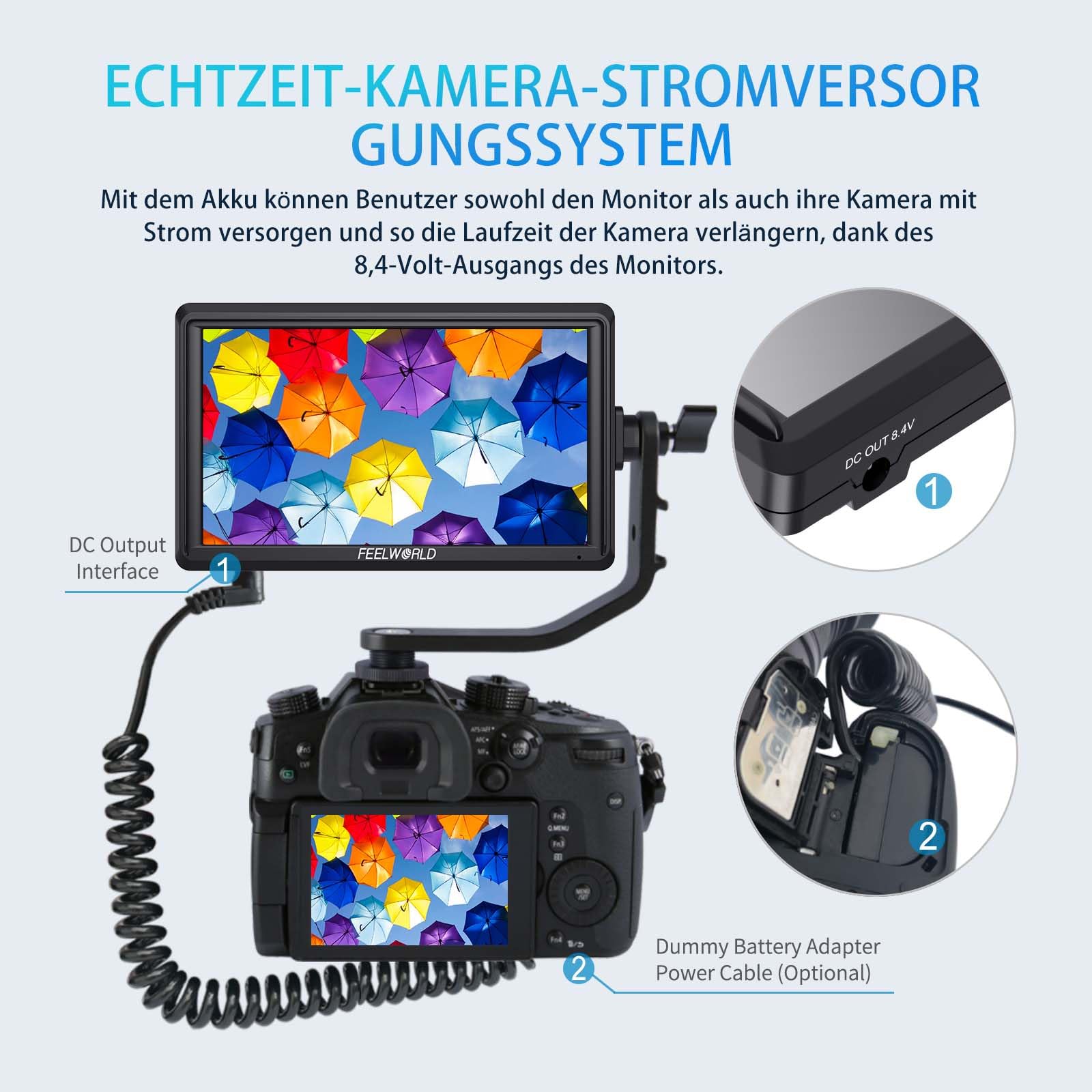 FEELWORLD FW568V3 6 Zoll Kamera FeldMonitor 4K HDMI DSLR Video Externer Monitor 3DLUT mit F550 Akku Kameratasche Sonnenschirm Peaking Histogramm für DSLR