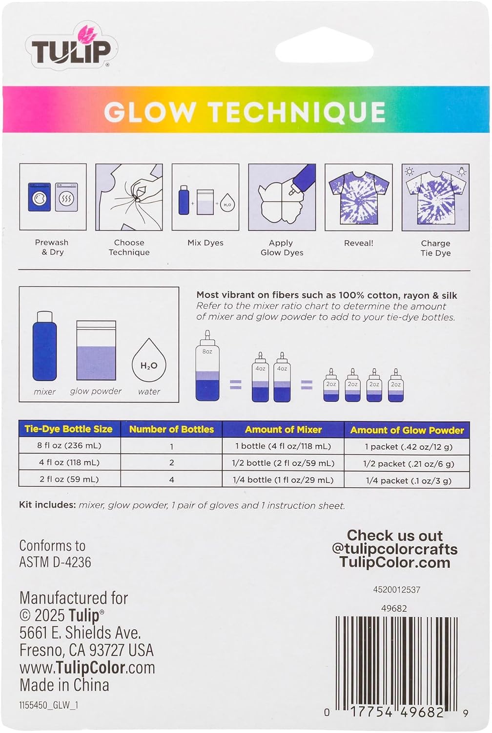 Tulip Glow Dye Mix-In, Add Glow Effect Pigments to Any Tulip One-Step-Tie-Dye Colors for Blacklight Reactive Looks, 5 pcs
