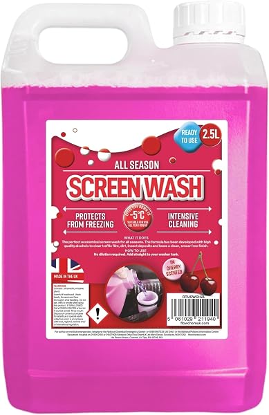 2.5L Cherry Scent All Season Screenwash Effective Down To -5°C Protects From Freezing Ready To Use (1 x 2.5 Litres) - 2