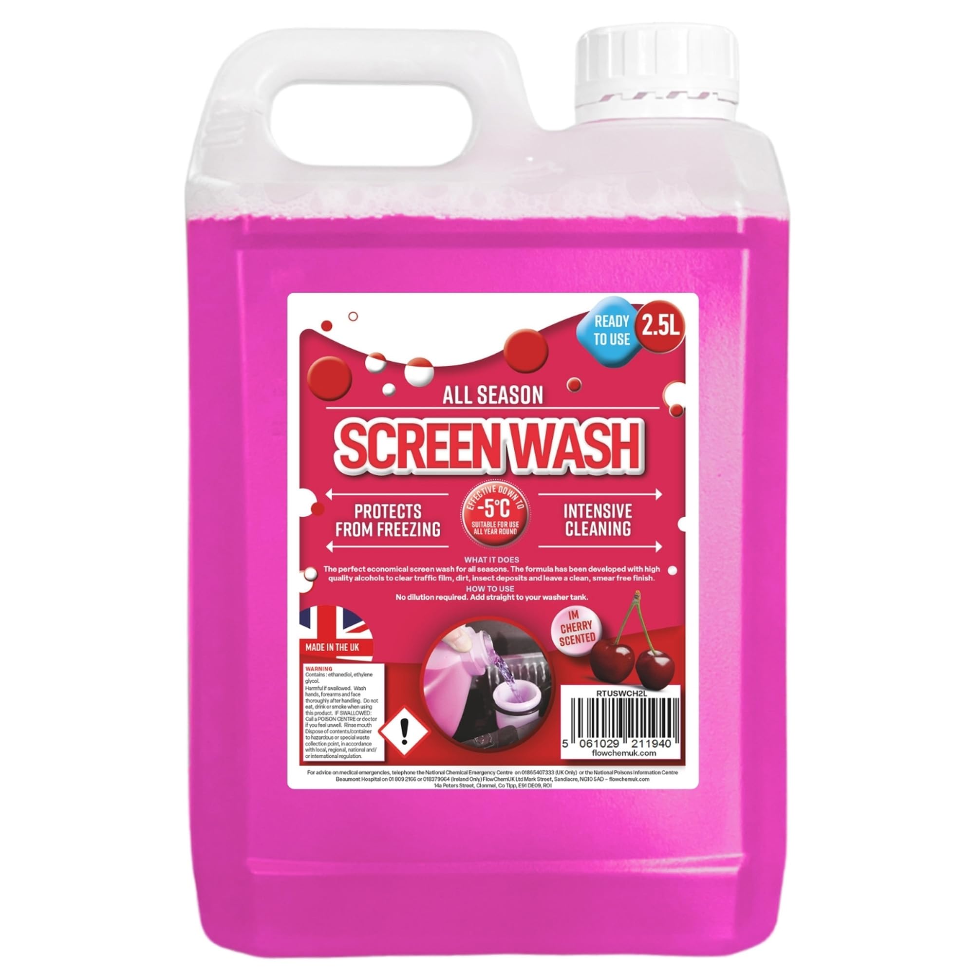 2.5L Cherry Scent All Season Screenwash Effective Down To -5°C Protects From Freezing Ready To Use (1 x 2.5 Litres) — view 2