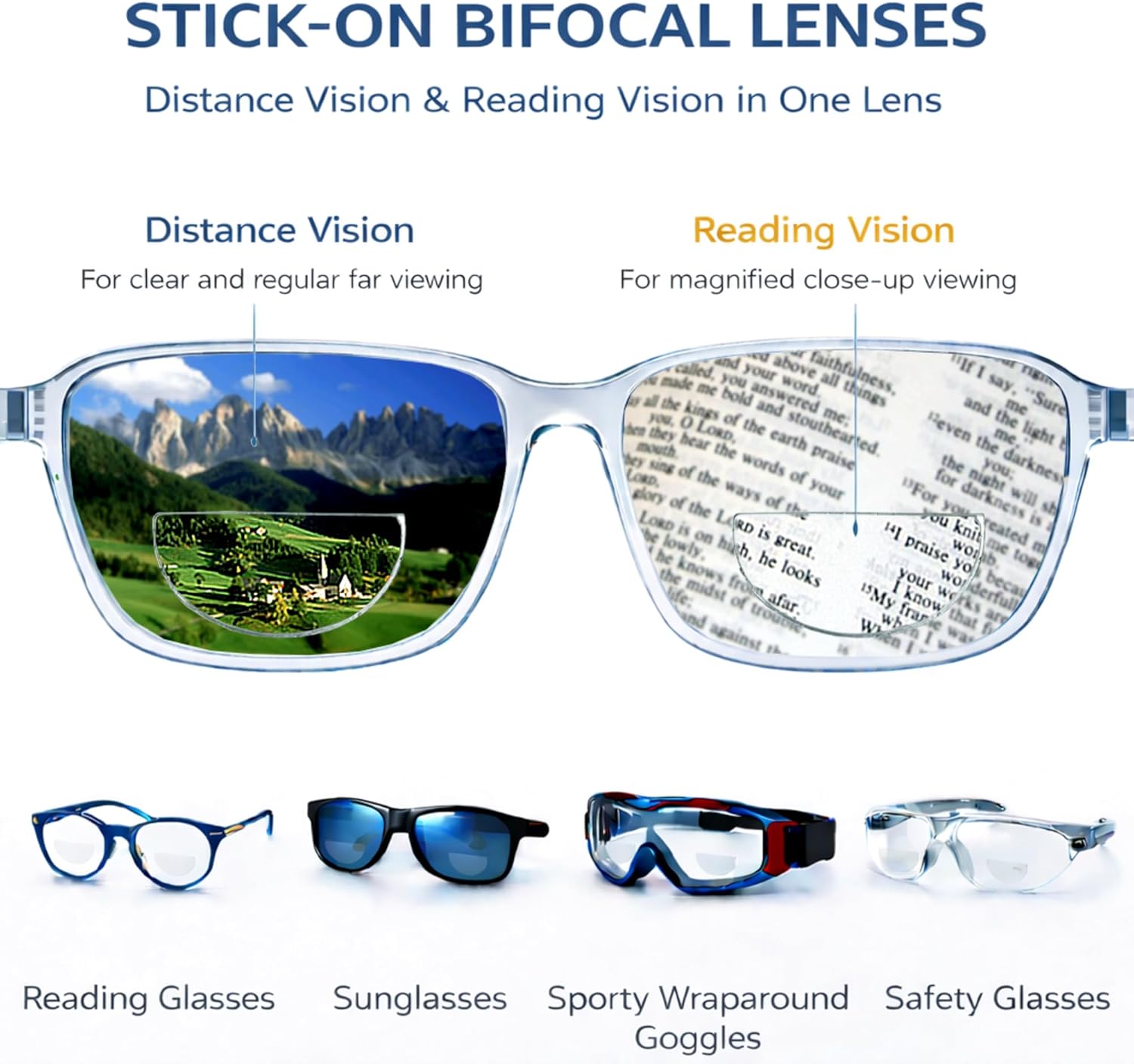 Stick-On Bifocal Readers for Sunglasses & Goggles, No Water or Adhesive Needed, Reusable Stick on Bifocal Lenses - Image 3