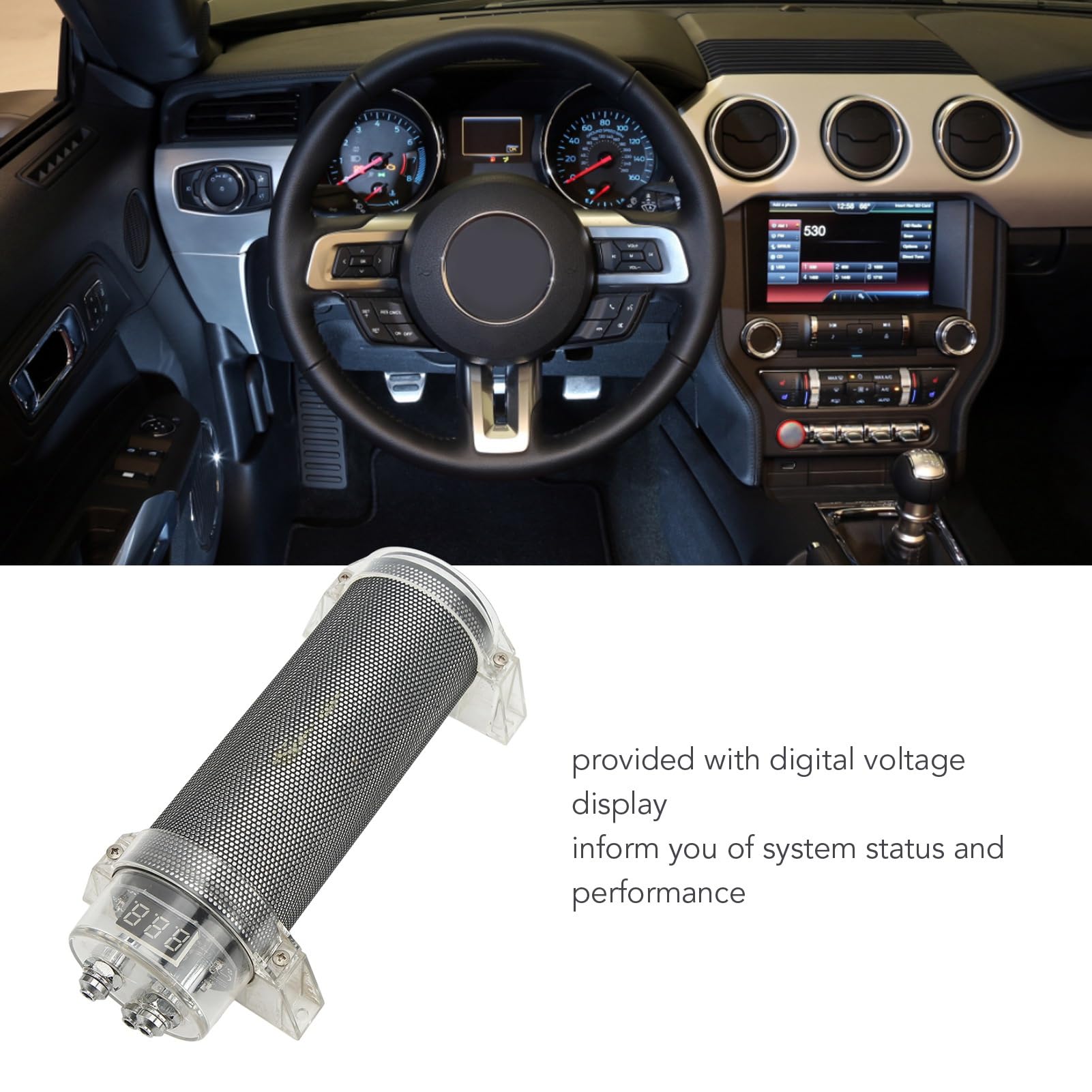 AMONIDA Condensador de Potencia Digital 3F para Sistemas de Audio de Automóvil, Pantalla de Voltaje LED para un Rendimiento óptimo, Material ABS Confiable, 1 Unidad