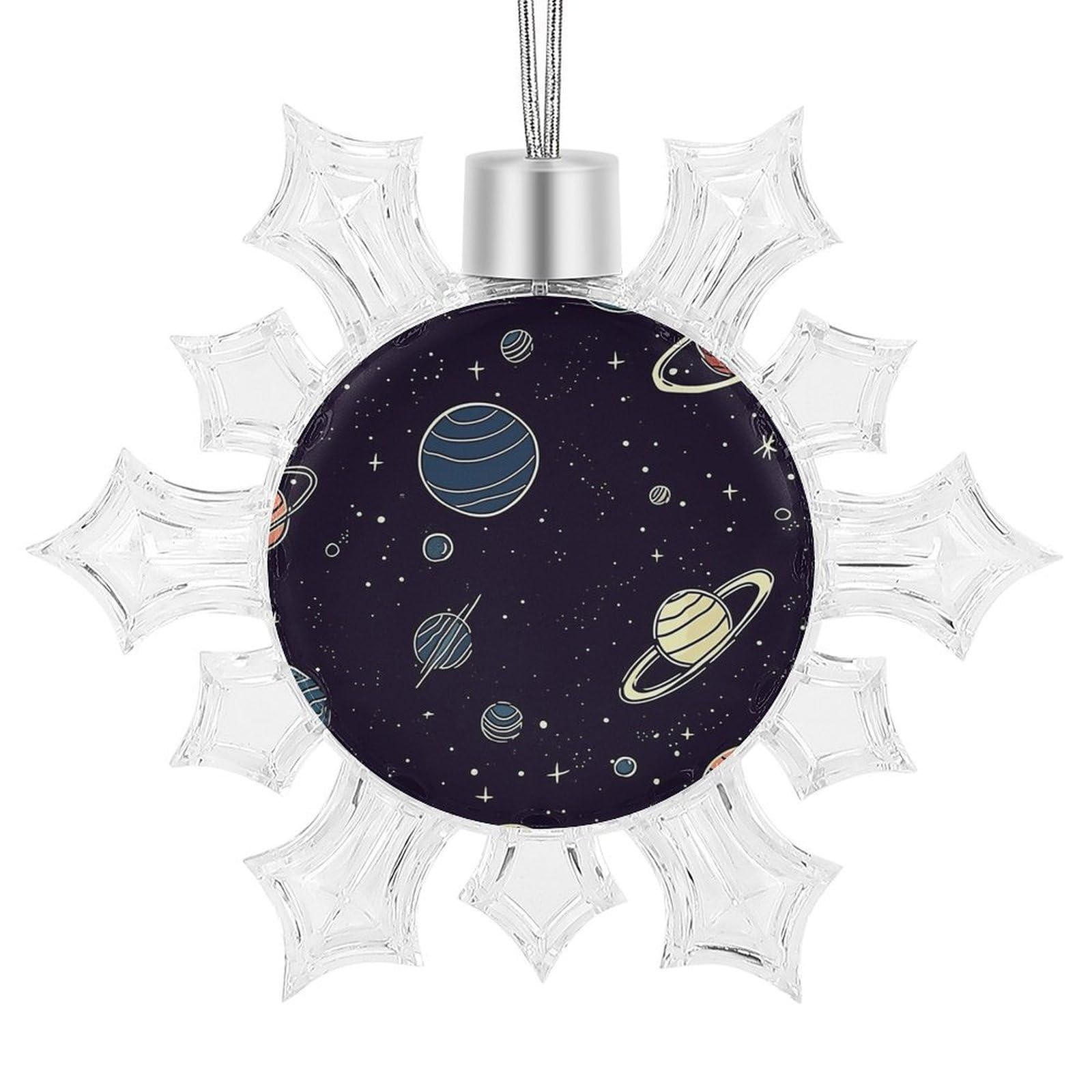 Space Planet Pattern Snowflake Ornaments Cute Snowflake Pendant Exquisite Christmas Tree Ornaments for Christmas Weddings New Year Birthday Holiday Celebration