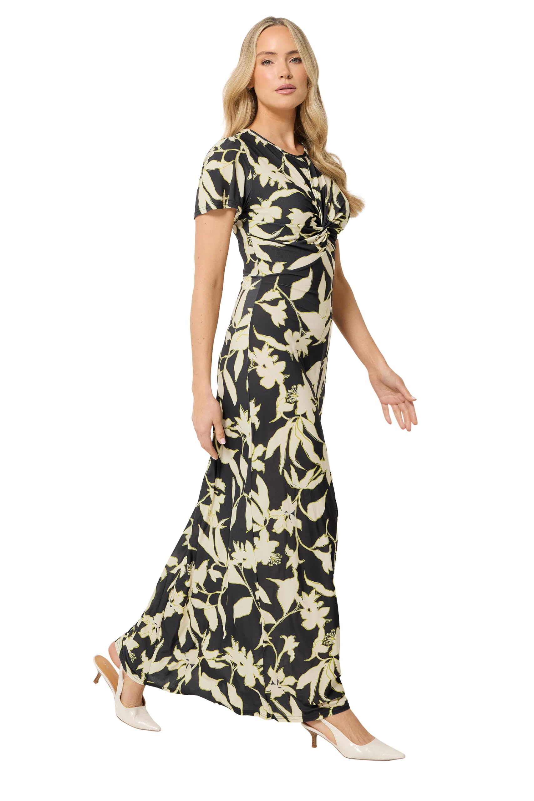 Long Tall Sally Women's Black Tall Floral Twist Front Maxi Dress In | Size: 16