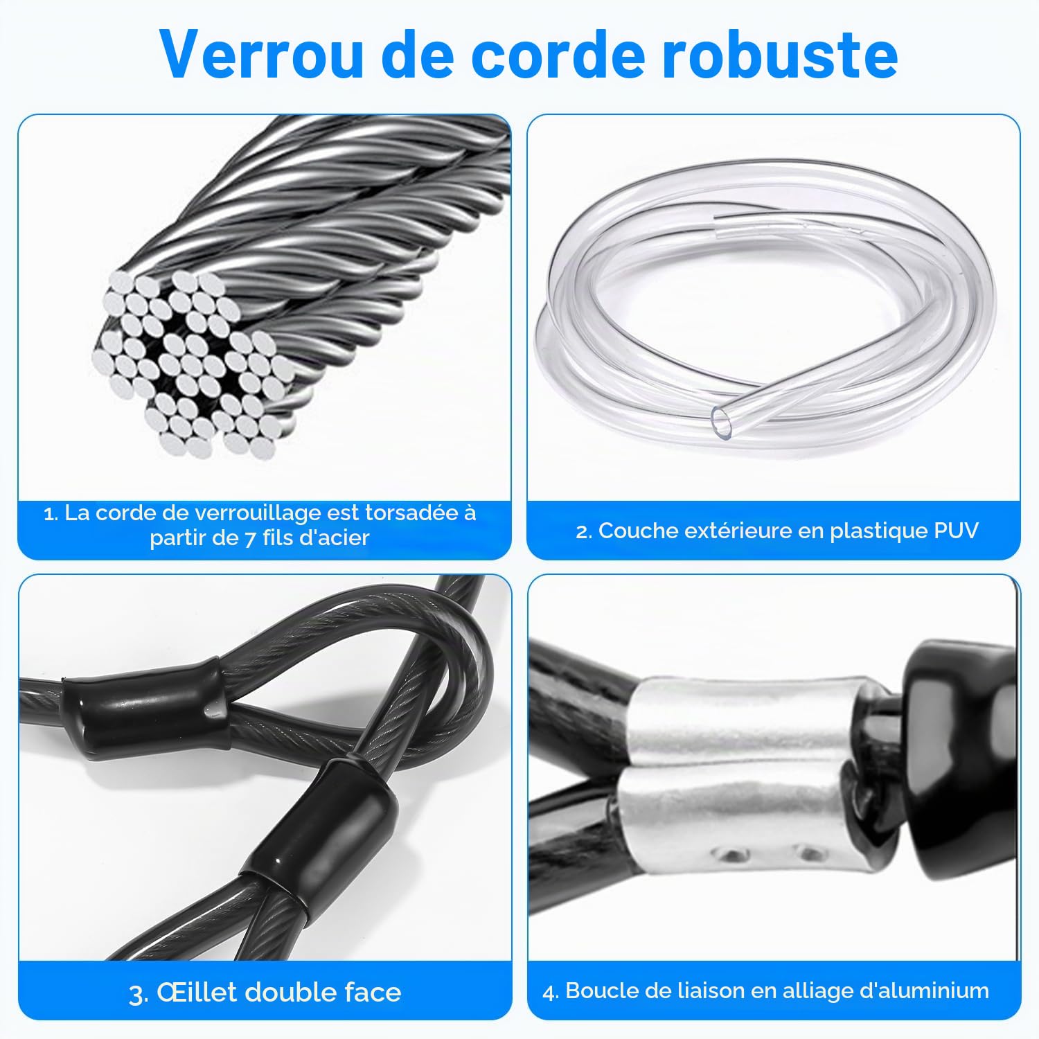Antivol de Vélo Câble, câble à Boucle Cobra 2.1 mètres, Ø 12 mm, Câble antivol pour Cadenas, Antivol à Disque et Antivol en U pour vélo Moto Meubles de Jardin