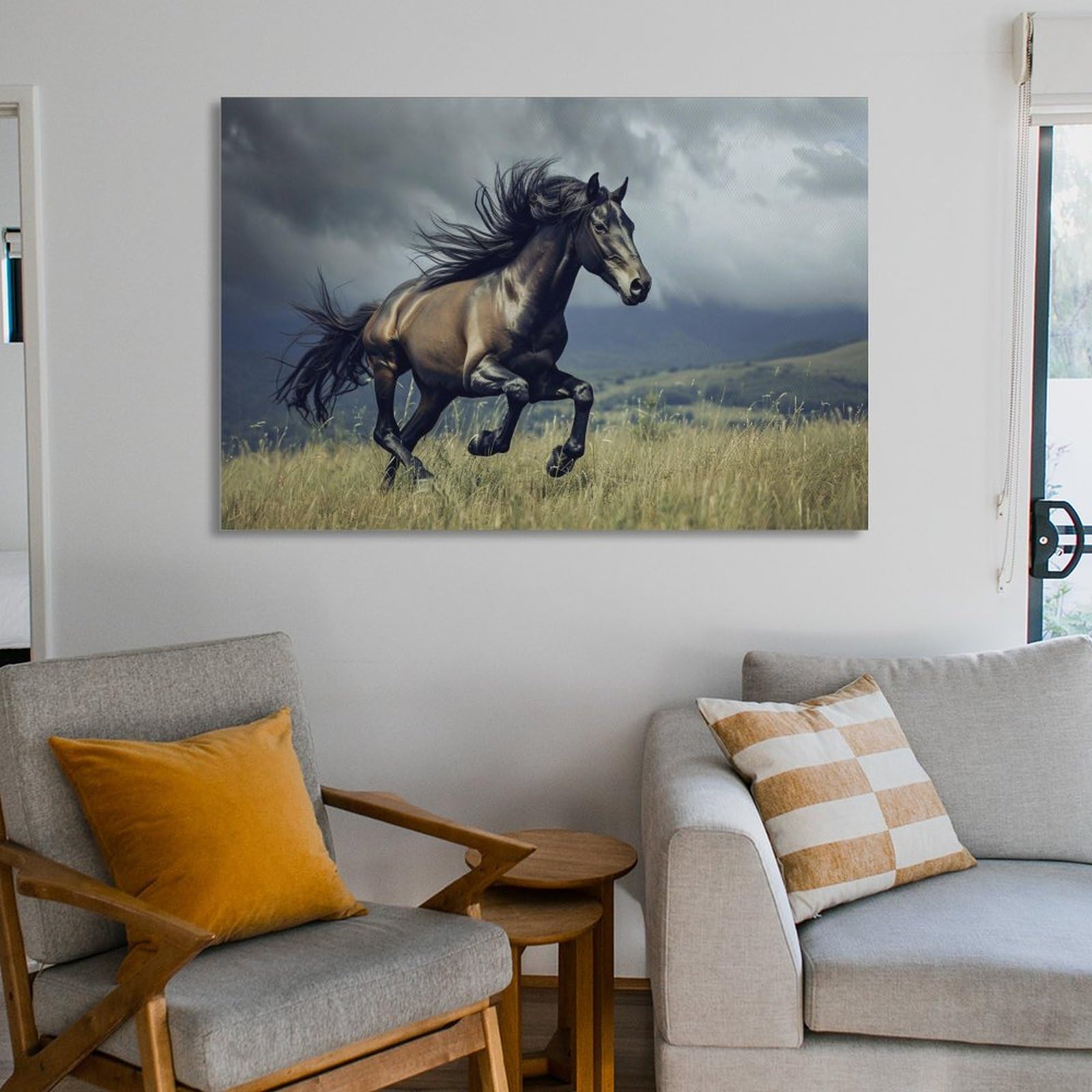 Amazon.co.jp: 絵画 草原を疾走する馬インテリア 絵画 超リアルな動物