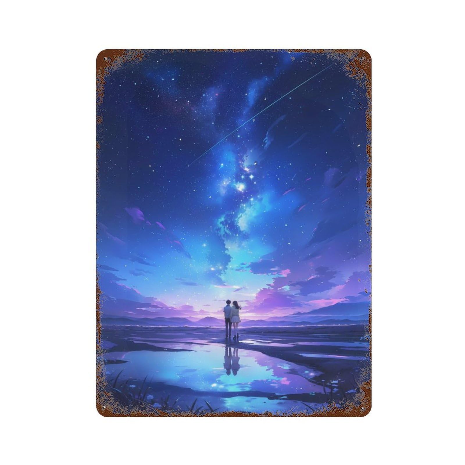 Garage Style Anime Galactic Gaze Rust Effect Tin Sign 15.7"x11.8", Vintage Wall Decor for Bar And Workshop