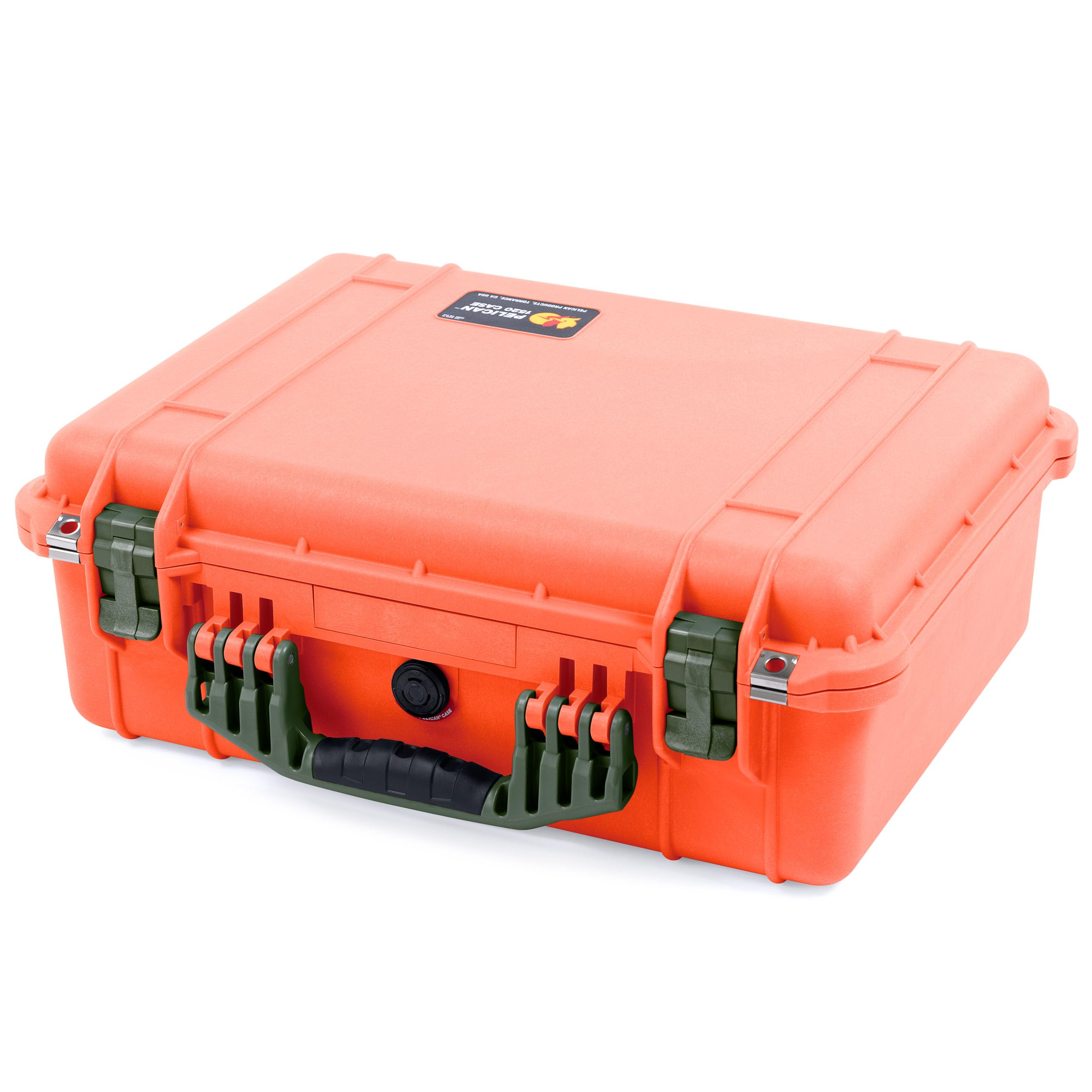Pelican 1520 Case by ColorCase - Orange - Medium Size Waterproof Case with Mesh Lid Organizer - OD Green Handles & Latches
