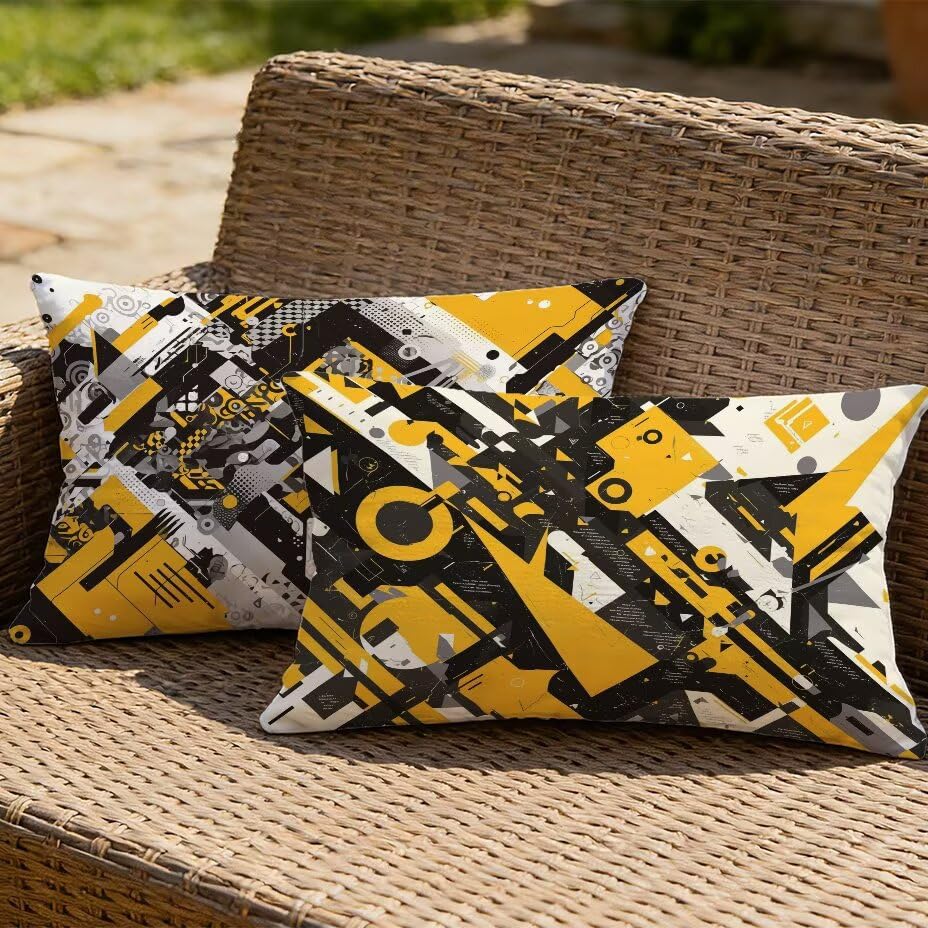 Housse de coussin extérieur 80x100 rectangulaire imperméable aspect lin jaune M-P99 - 2