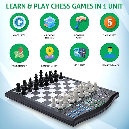Miniatura 7 de Tablero de ajedrez electrónico Talking Chess Academy, tablero de ajedrez inteligente con sistema de enseñanza de voz, juego de ajedrez para