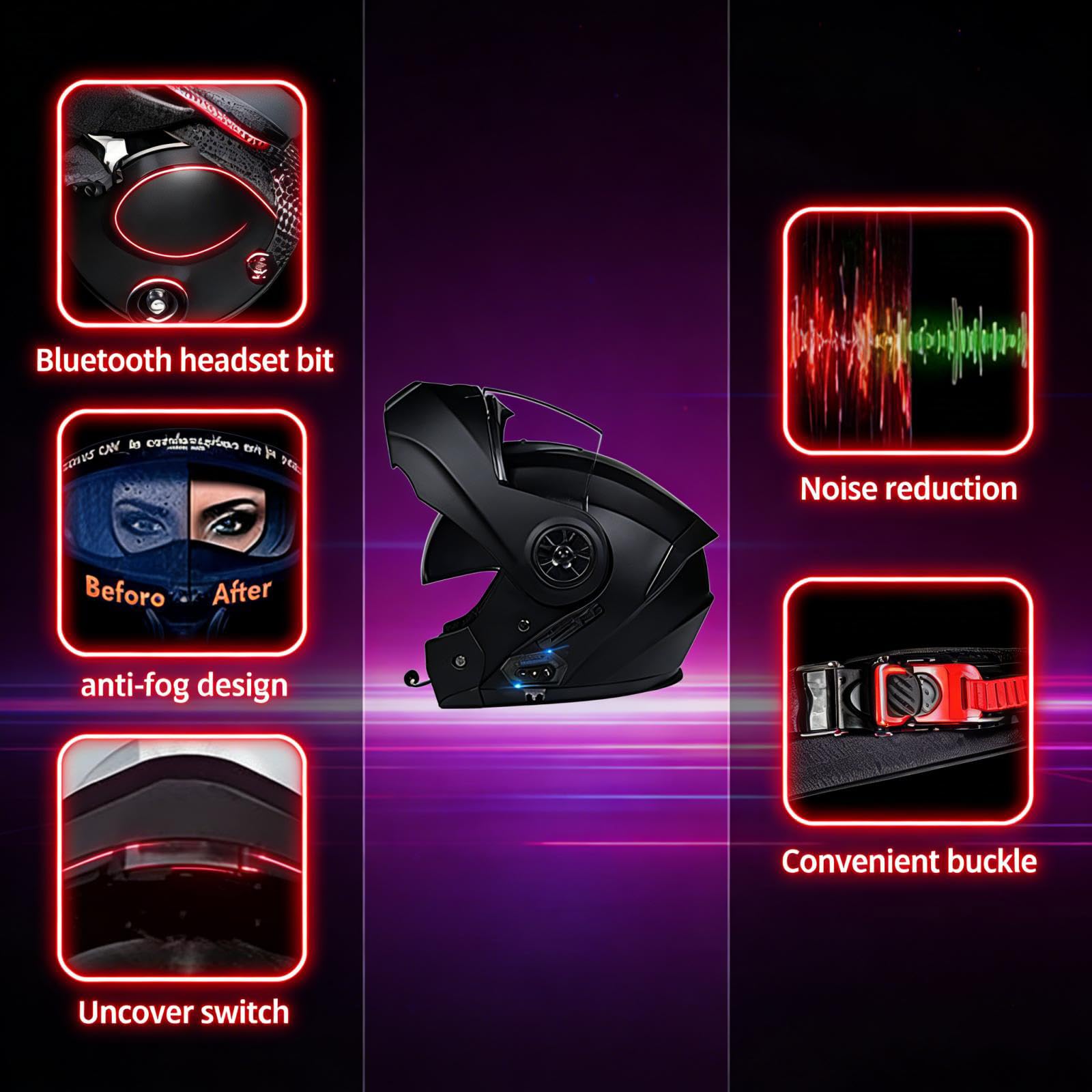 Casco De Moto Modular Bluetooth Integrado,ECE Homologado Casco Abatible con Doble Visera Doble Lente Sistema De Ventilación Forro Extraíble Adultos para Mujeres Y Hombres 55-62CM