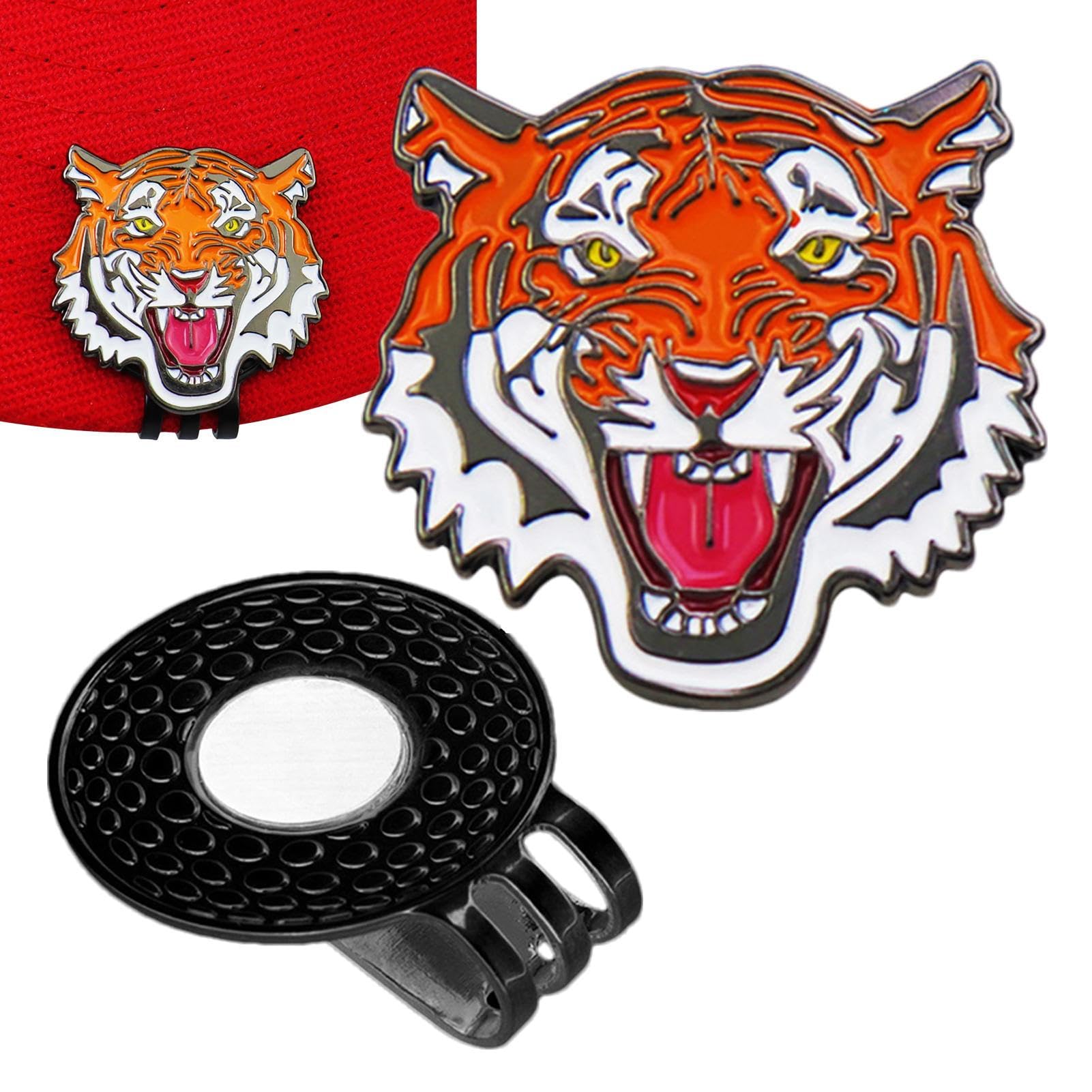 Genérico Clip per cappello marcatore da golf, clip per cappello marcatore palla - magnetica con motivo tigre - supporto magnetico per palla da golf, clip per supporto