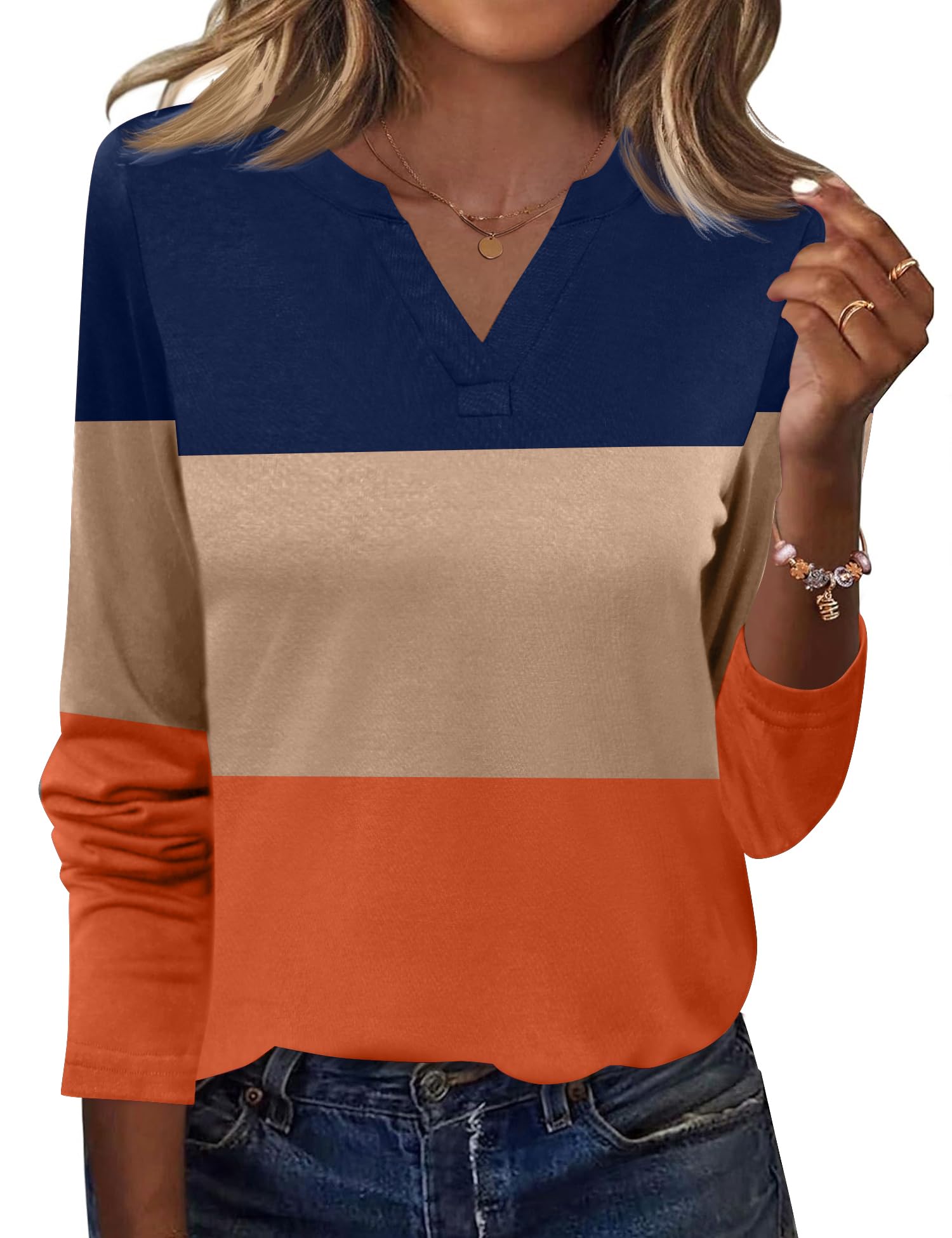 EFFAN Schwarze Tops für Damen, Elegante, lässige Langarm-Top