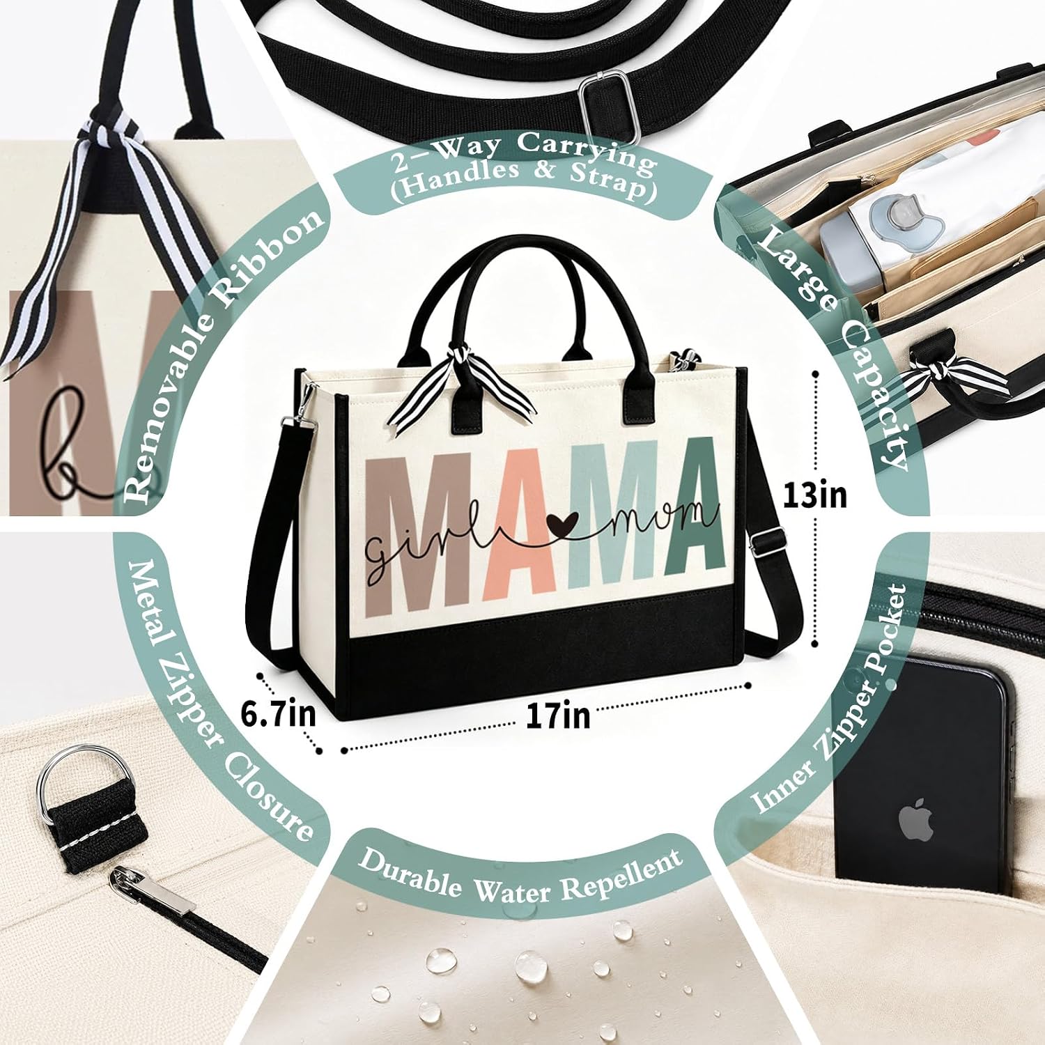 MAMA Bag Girl Mom Tote Bag, Boy Mama Gifts for Women, New Mom First Time Mom Present Baby Shower Gifts