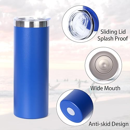 Miniatura 3 de Muka Vaso delgado de acero inoxidable de 20 onzas, vaso recto con recubrimiento en polvo, color blanco