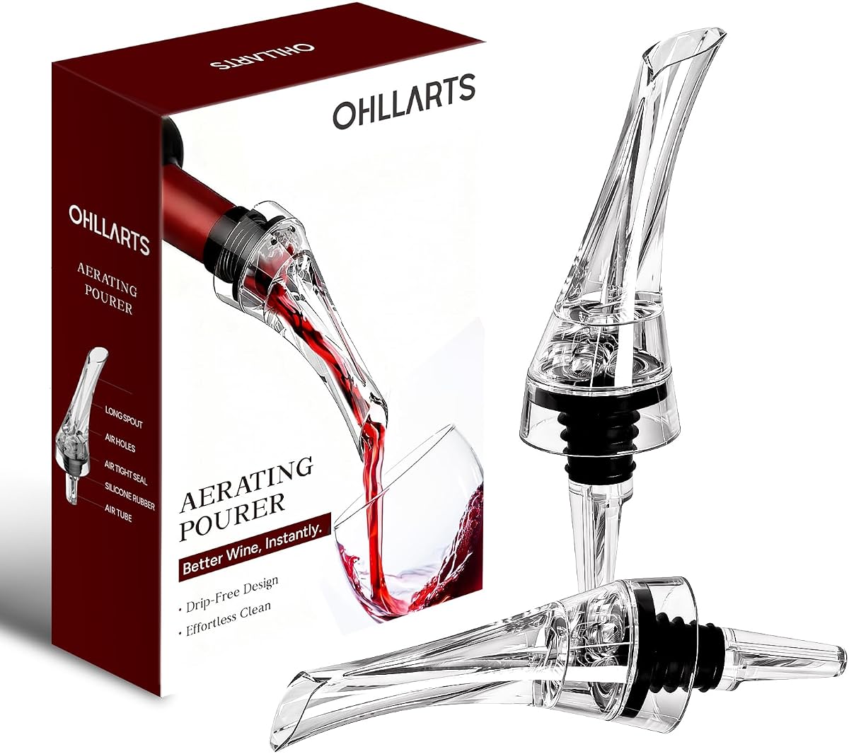 Wine Aerator Pourer Spout, 2 Pack, Drip-Free Pouring, Instant Aeration