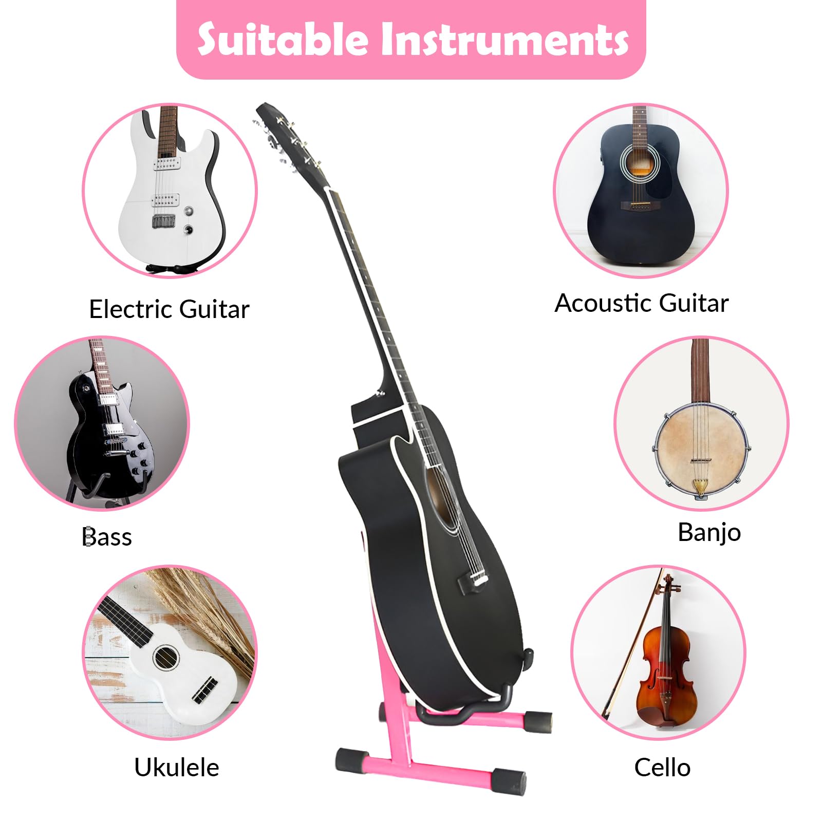 Fancyes Uniwersalny składany stojak na instrumenty, stojak na gitarę, oprawka stojak muzyczny, różowy, 78023008168345386