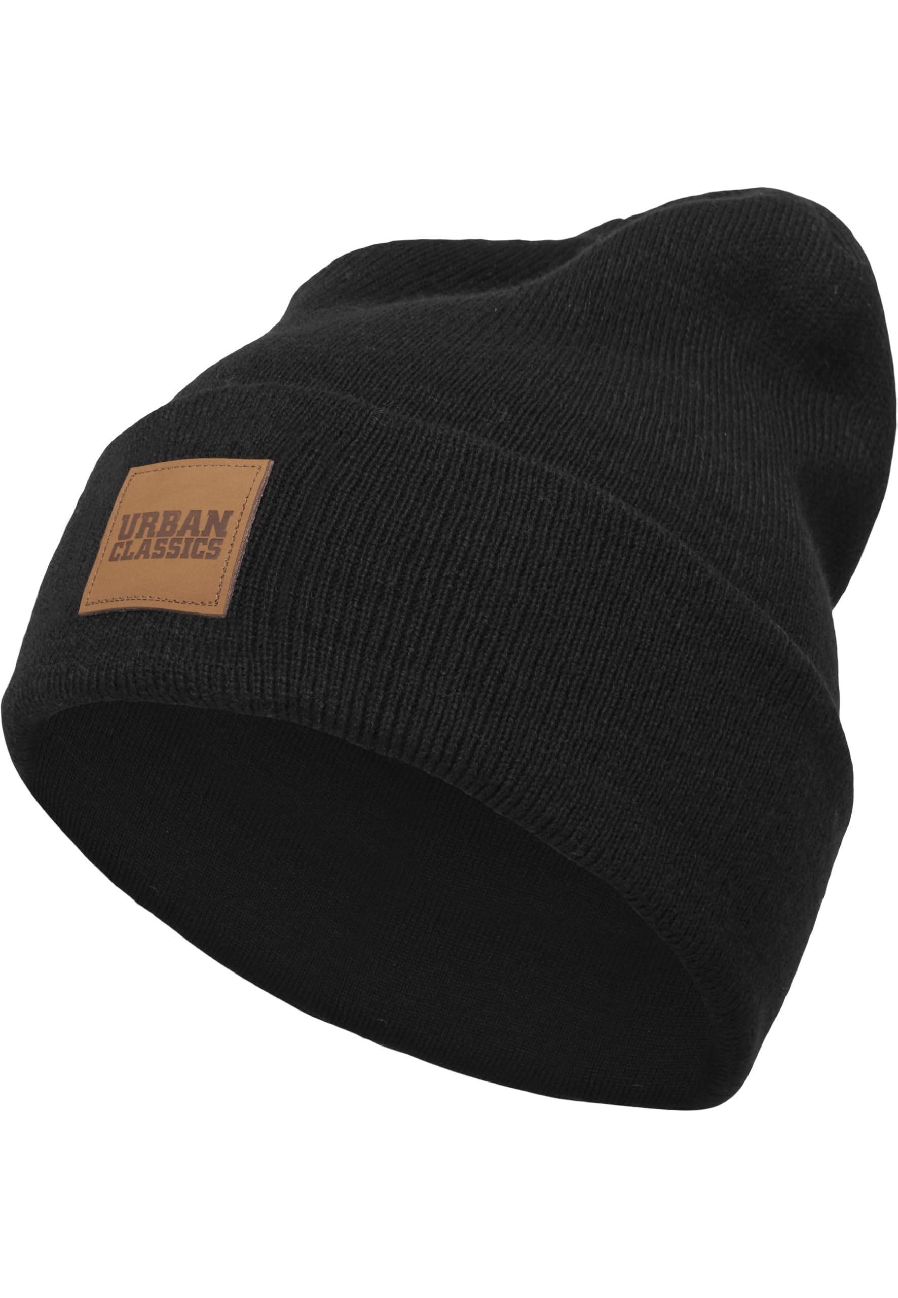 Urban Classics Uniseks Leatherpatch Long Beanie Czapka Zimowa, Czarny