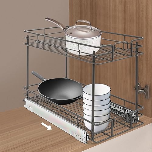 Miniatura 9 de KarweuSu Estante extraíble y organizador de cajones de armario de cocina de 2 niveles, cesta de almacenamiento de despensa deslizante en varios