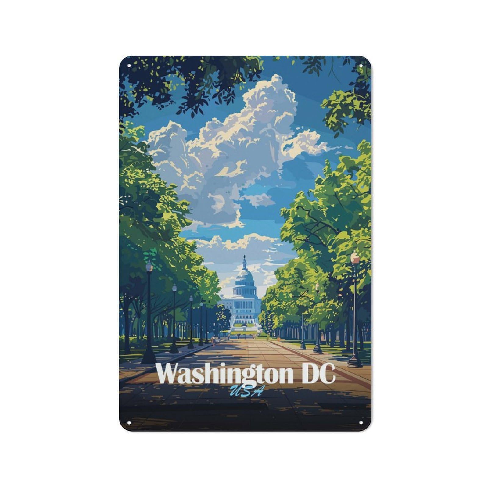 Junmoney Washington Dc, Usa, Capitol Building Tin Wall Plaque 30X20cm With For Bar Or Restaurant, Housewarming Wall Decor For People Furnishing Bar And Restaurant